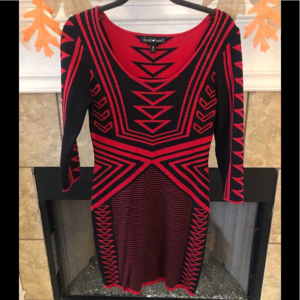 Red and Black Modern Sweater Dress